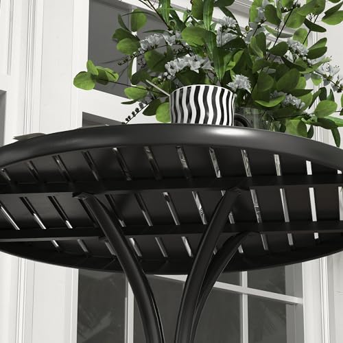 Outsunny Φ66cm Garden Side Table, Round Bistro Coffee Table, Outdoor Patio Table with Steel Frame and Slat Tabletop for Balcony and Porch, Black - Image 8