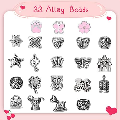 80 Pcs Charm Bracelet Making Kit, Gifts for Girls Jewellery Making Kit with Color Alloy Beads Pendants Bracelets Necklaces Color Box, for DIY Arts Crafts Bracelet Making Kit for 8-12 Year Old Girls