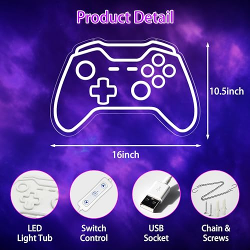 Image of Gamer Neon Sign, Gaming Neon Sign for Gamer Room Decor, Adjust Brightness Gaming Lights for Wall, Gaming Decor for Boys Bedroom and Video Game Room