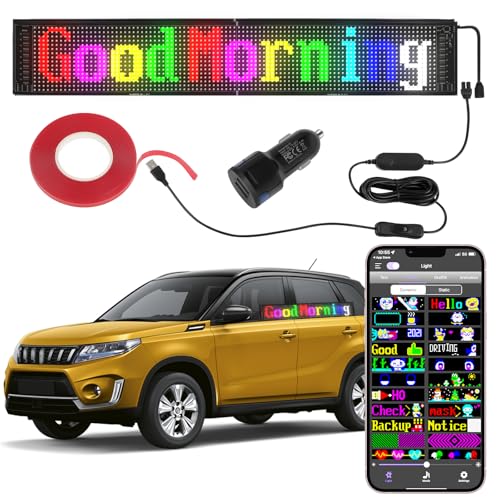 Image of Foldable LED Sign for Car - 15 inchx4 inch Bluetooth Connect App Control, Custom Text Pattern Animation Programmable LED Sign for Car Bar Interior Decoration
