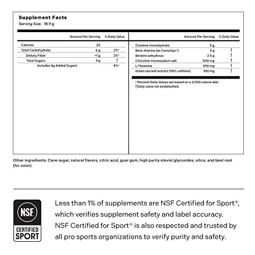 LADDER Sport Pre-Workout Strawberry Lemonade - 100mg Natural Caffeine, Beta-Alanine, Citicoline, Creatine, Theanine, No Artificial Sweeteners, 30 Serving Stand up Bag, NSF Certified for Sport