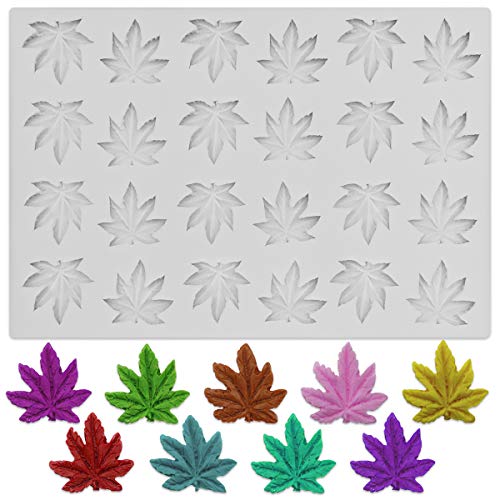 Weed Leaves Silicone Fondant Molds 24 Cavities Leaves Candy Mold for Homemade Chocolate Gummy Jelly Hard Candy Cake Decorating