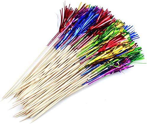 Feu d'artifice Cocktail,100 Pack Picker Feu d'artifice Glitter Cocktail Cure-Dents Bâtons en Bois pour Gâteaux Barres de Décoration Boissons Articles de Fête 9 Pouces Cover