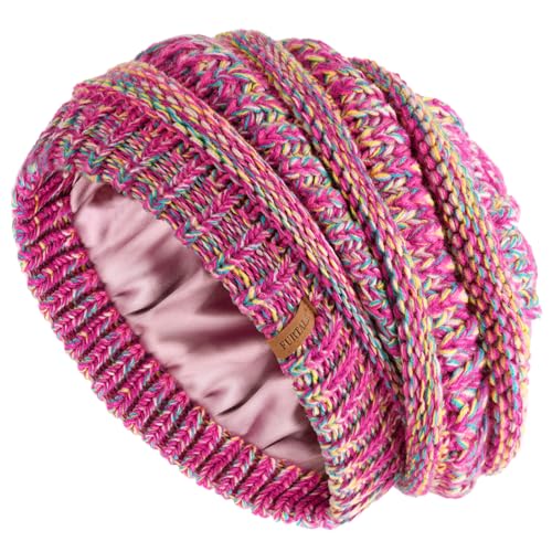 FURTALK Winter Beanie Hat for Women Satin Lined Knit Beanie Slouchy Winter Hats Multicolor