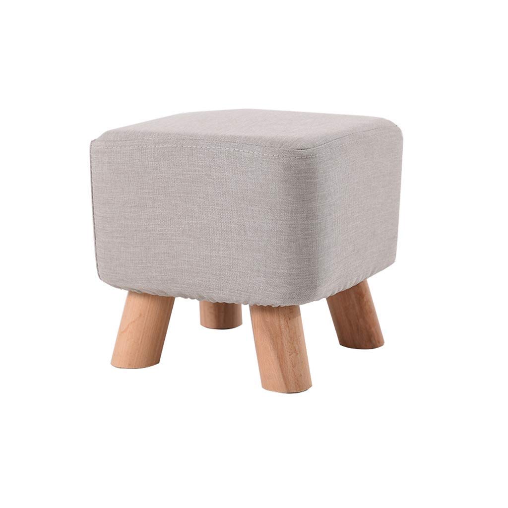 Chaise repose-pieds en lin beige avec pieds carrés en bois 28x28x29 cm