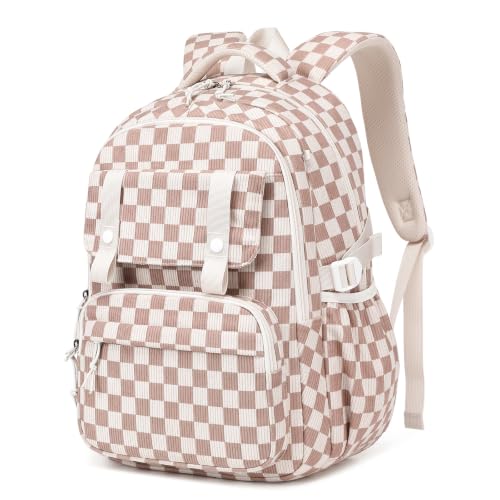MUSEVOS Girls Backpack, Elementary/Middle School Backpack, Multiple Pockets Large Capacity Kids Teen Bookbag with Checkerboard Pattern by MUSEVOS - Used condition - US$22.79