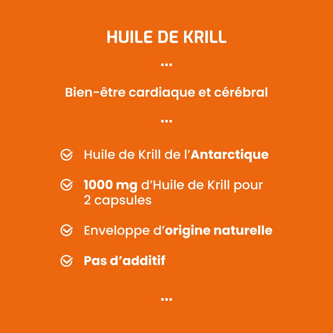 Complément alimentaire HUILE DE KRILL - 60 capsules - Oméga 3 sous forme phospholipides - Confort cardiaque et cérébral - Développé en France