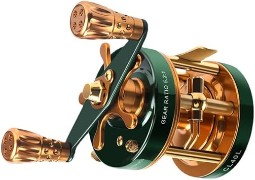 Round Baitcasting Reel, Trolling Reel, 4.21/5.21 Gear Ratios Lure Fishing Baitcasting Reel, Inshore Saltwater Fishing Baitcasting Reel, Metal Body Fishing Reel for Salmon Trout