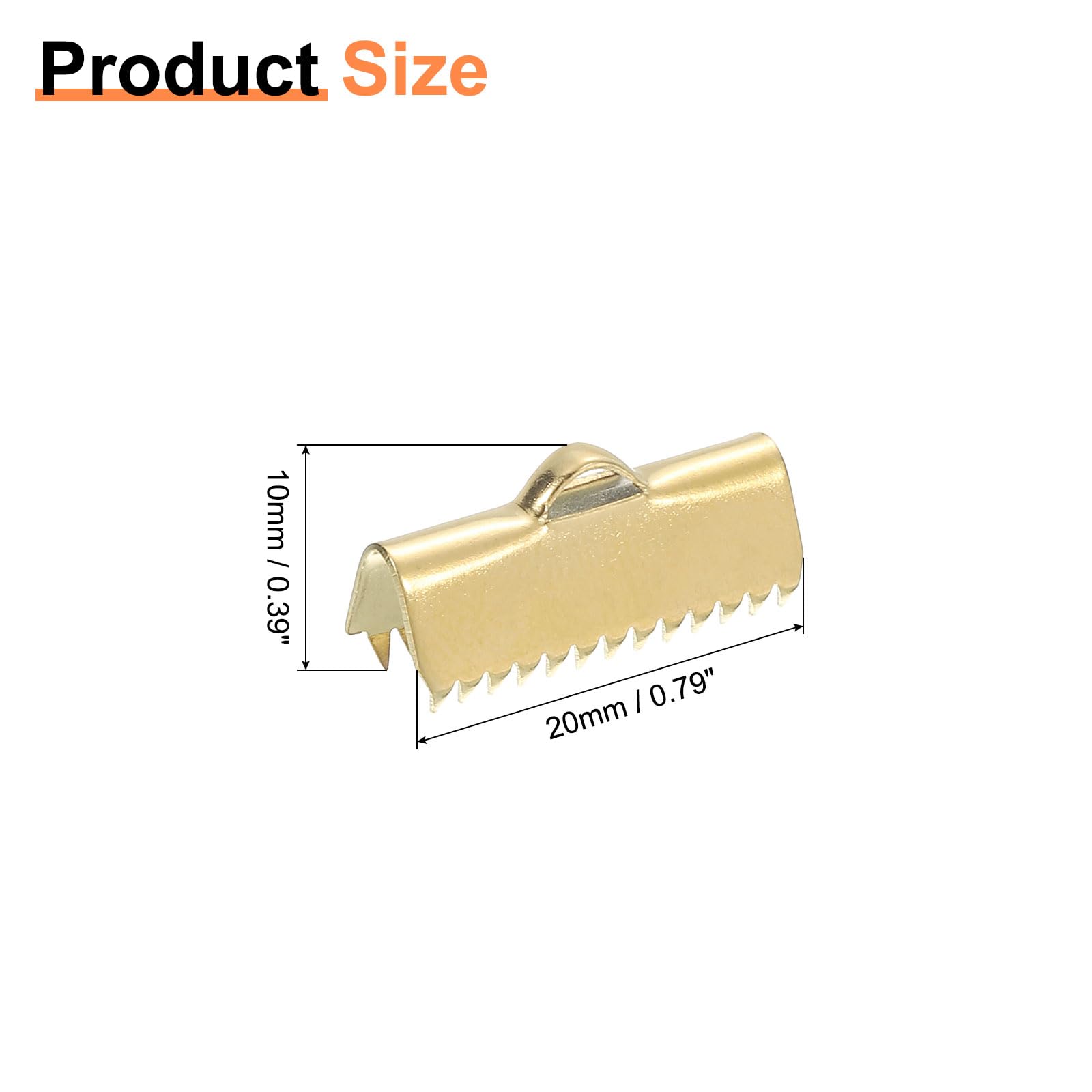 uxcell 20Pcs Ribbon End Crimp Clamps, 20mm Pinch Cord End Clasps Stainless Steel Curled Bead Clasp for Ribbon Lace Bookmark Ends Keychain DIY Making, Gold