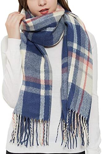 Wander Agio Womens Fashion Long Shawl Big Scarves Grid Winter Warm Large Plaid Scarf Blue 3