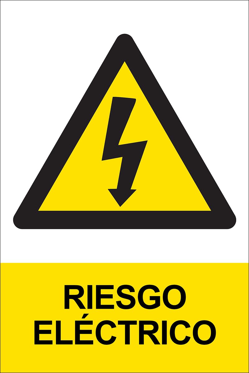 WS007 - Señal Adhesiva de Riesgo Eléctrico 10x15cm Pegatina de Peligro eléctrico homologada Cartel ideal para cuadros eléctricos y maquinaria industrial