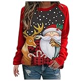 Weihnachtsmann KostümSweatshirt Damen OversizedOberteile Langarm Basic Tunika BluseOberteil für Weihnachten Party