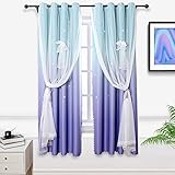 Hughapy Lilac and Turquoise Star Curtains for Kids Bedroom Girls Room Decor Ombre Curtains for...
