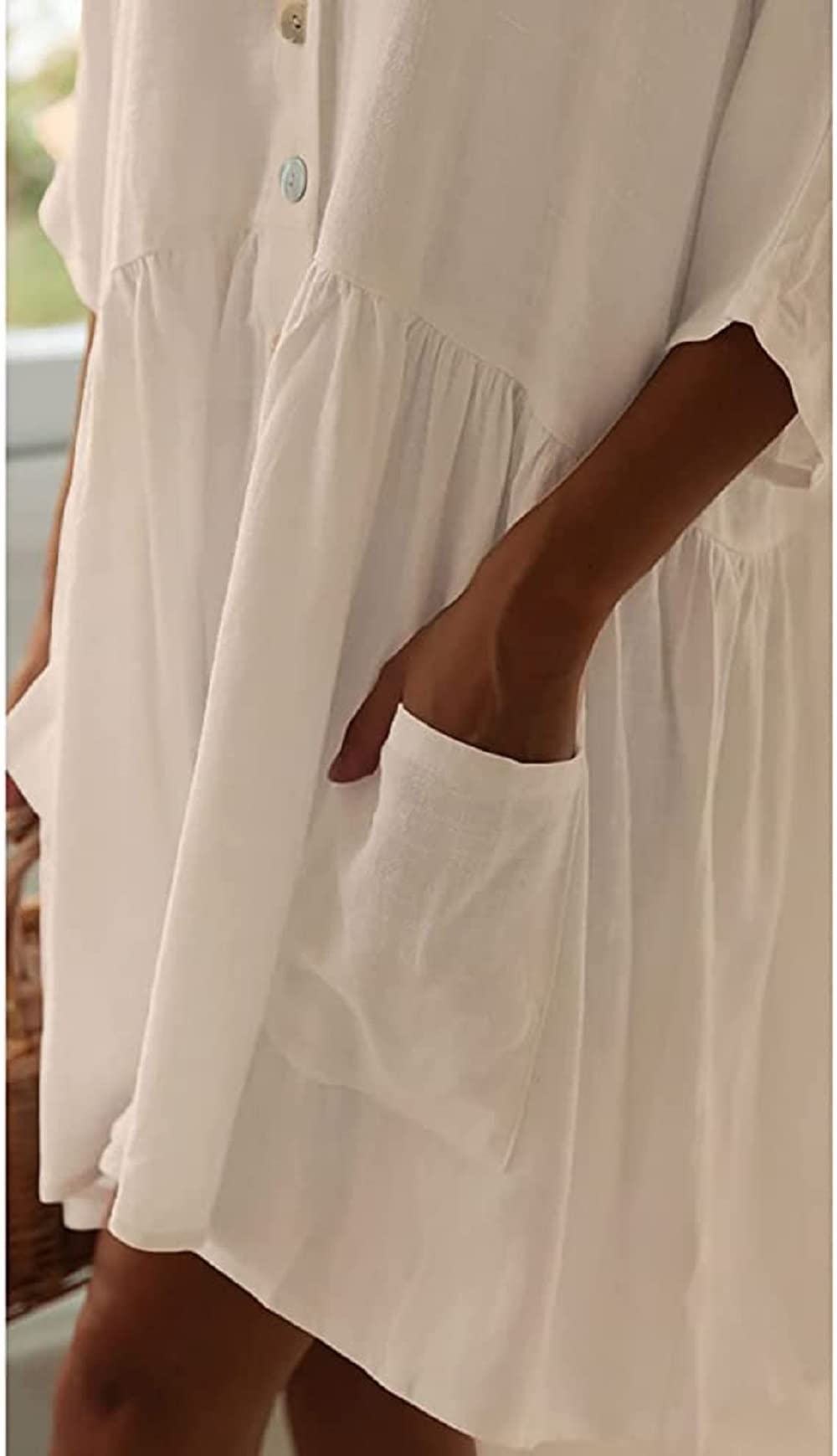 Robe de Plage Femme Été Paréo Tunique Robe de Plage Courte Col V avec Bouton Kimono Cache-Maillots Maillot de Bain Bikini Cover Up Grande Taille Beachwear pour Vacances