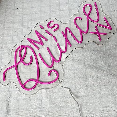 Image of Mis Quince Custom Quinceanera Led Neon Sign Light for Wall Decor,Pink Neon Light Mis XV Anos Sign,Wall Art Neon Led Light Up Signs Personalized Birthday Gifts for Her,Size:19.7inch
