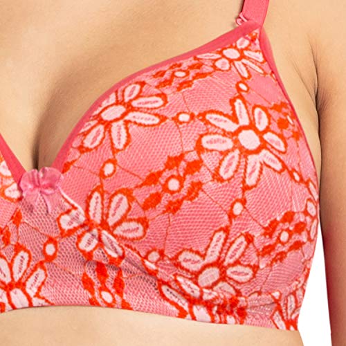 Image of Komli - Bridal Lightly Padded Push-Up Bra and Panty Set - Cotton Rich - Balconette - Seamless, Wireless, 3 /4th Coverage - Embroidered Floral Multicolor Lace on Cups with Halter Straps