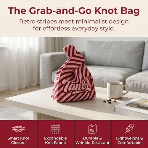Image of Thickened Knot Bag for Women | Aesthetic Striped Knitted Mini Tote Handbag | Cute Cloth Pouch for Phone, Keys & Makeup | High-Elasticity Wristlet Purse for Cafe & College