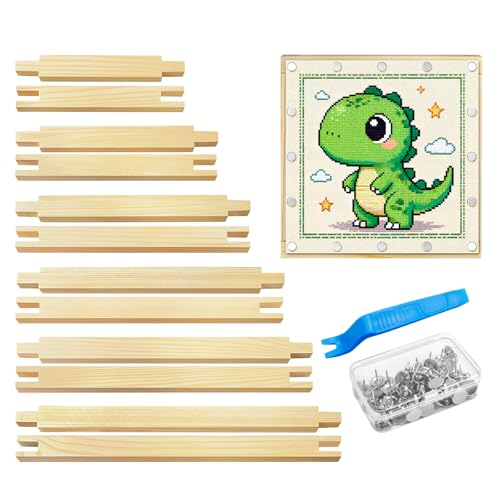 tutata 24 Pcs 12 Sets Stretcher Bars for Needlework, 6 Sizes Wooden Canvas Stretcher Bars, 60 Thumb Tacks and Tacks Remover, Needlepoint Embroidery Stitch Frame Set Bundle with Crafts