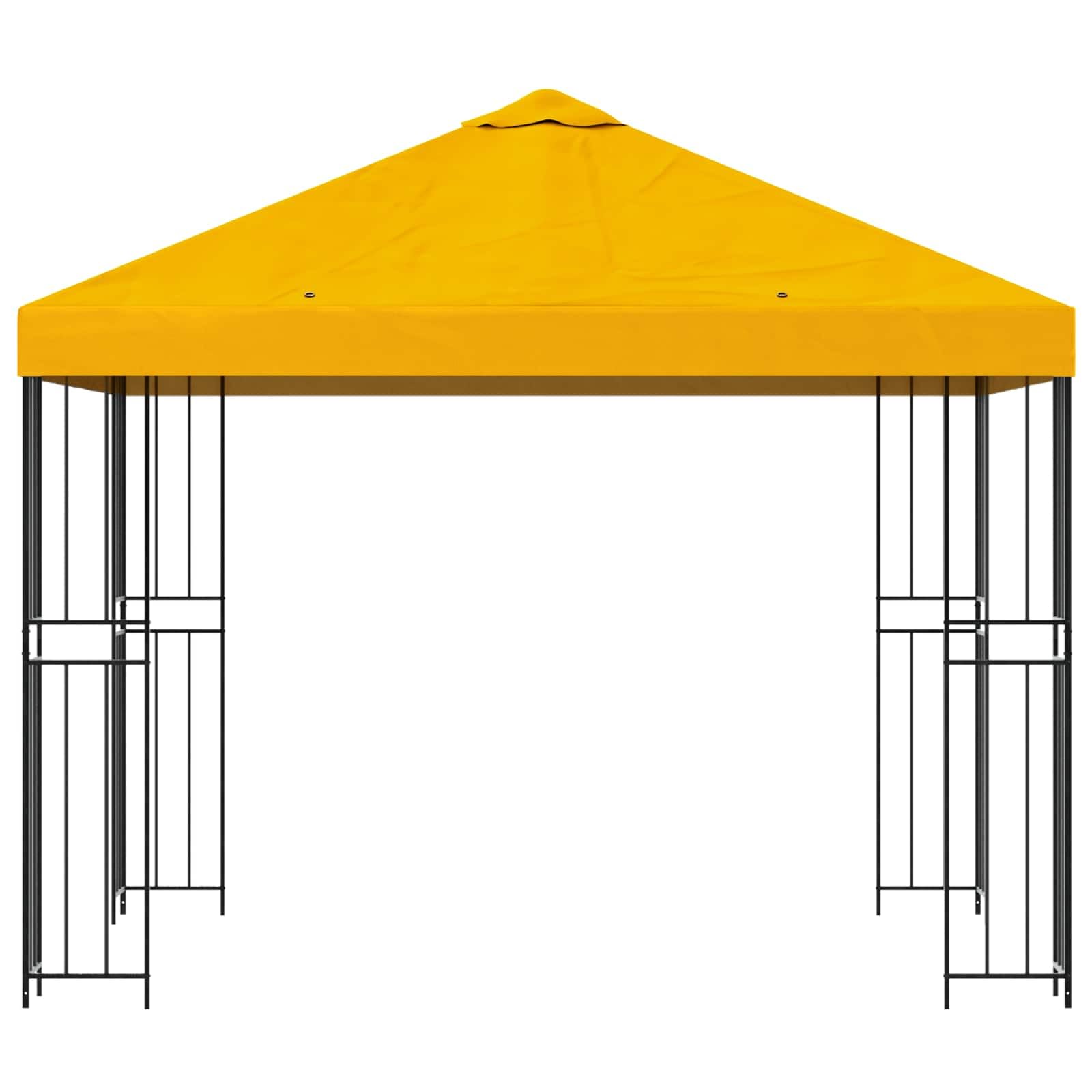 Pavillon Garten 3 x 3 m Gelb Polyester und Stahl 190 GSM, Garten Gazebo mit PA beschichtetem Dach, Belüftung, Regenschutz, Sonnenschutz, 300 x 300 x 276,5 cm für Terrasse