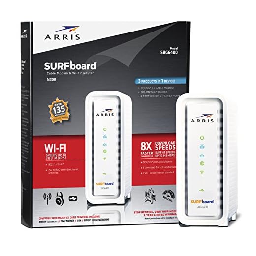 ARRIS SURFboard SBG6400 8x4 DOCSIS 3.0 Cable Modem / N300 Wi-Fi Router-Retail Packaging-White