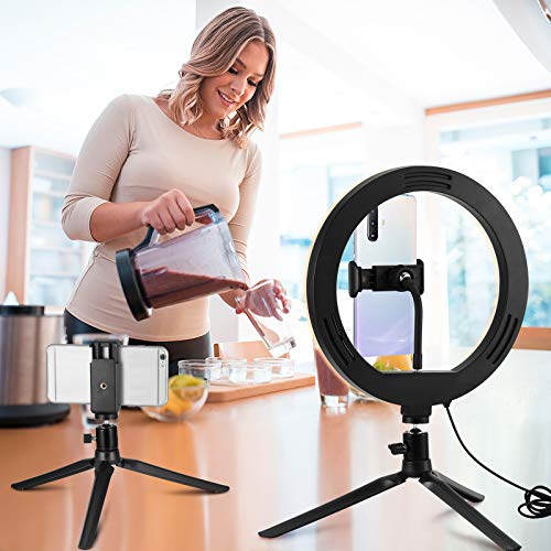 10.2\" Selfie Ring Light with Stand, Phone Holder and Bluetooth Remote, LED Circle Light Ring for Live Stream/Makeup, Desk Halo Camera Ringlight for YouTube Video/Photography/iPhone/Phone/Laptop - Thumbnail 6
