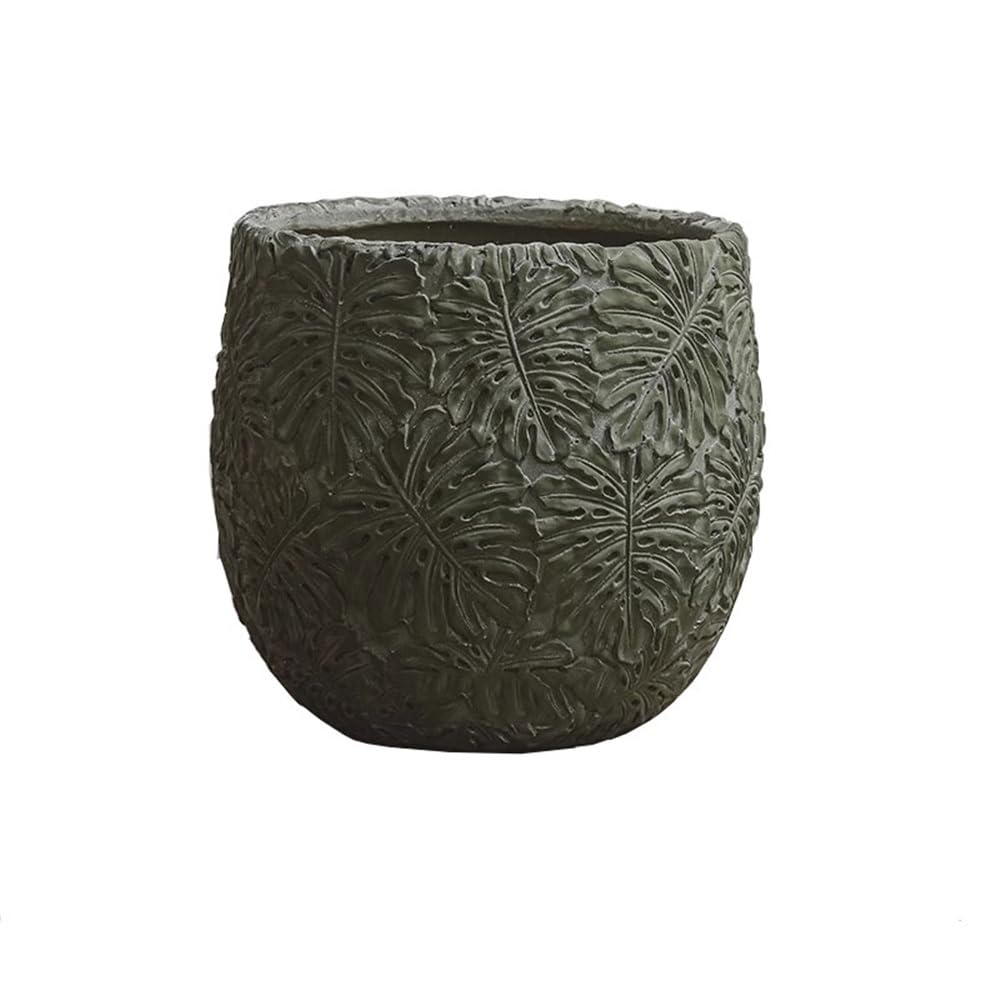 L8p2B5s7 Garden Pots Round Large Calibre Flower Pot with Leaves Pattern Indoor Outdoor Concrete Planter