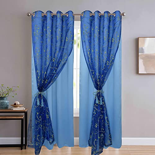 Image of Polyester Door Curtain Pack of 2 (7 Feet, Navy Blue + Sky Blackout)
