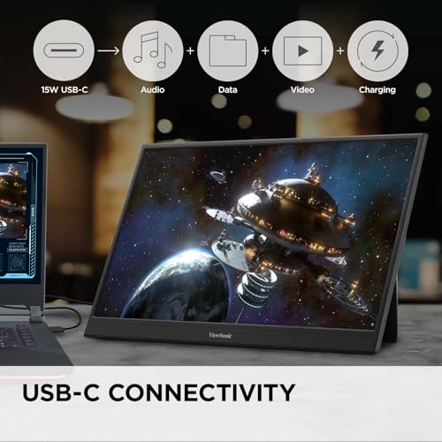 Image of ViewSonic VA1653 16 Inch 1080p FHD IPS Portable Monitor with Eye Care, Built-in Stand, USB C, Mini HDMI, and Protective Case External Second Screen for Laptops, PC, Mac, and Gaming Consoles