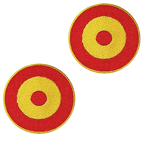 Banderas de ESPAÑA PARCHE BORDADO AUTOADHESIVO, parches termoadhesivos para todo tipo de prendas y artículos textiles, fácil de planchar y colocar, fabricado en España (2, Termoadhesivo, Circular)