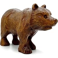 Wooden Bear Statue 4\" - Wood Carved Bear Figurines Home Decor - Grizzly Bear Decorations for Cabin Cottage Decor