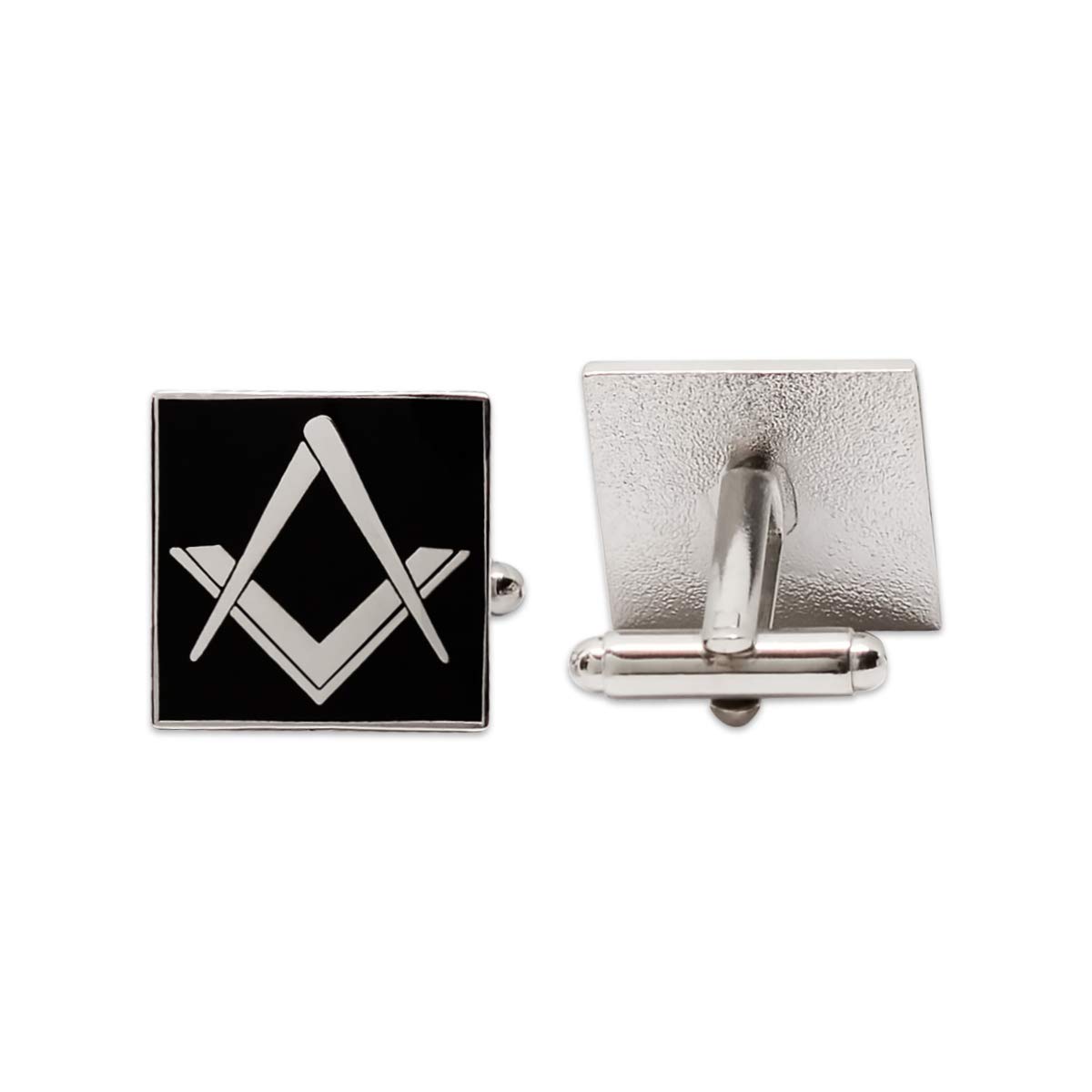 Masonic Square & Compass Square Black & Silver Cufflink Set - 3/4" Square-image-39