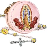 SUTANALE 8mm Glass Pearl Catholic Rosary Necklace - Our Lady of Guadalupe Rosary Beads with Prayer Box, First Communion & Baptism Gift for Women and Men (La Rosa de Guadalupe)