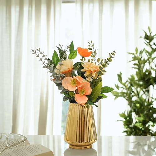 Image of Behoma Metal Golden Ribbed Fluted Column Flower Vase for Home Decor