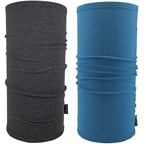Preisvergleich Produktbild Hilltop Motorrad Halstuch, Multifunktionstuch, Schlauchtuch, Bandana, Schal - 100% Baumwolle, Farbe / Design:2er Set Dunkelgrau und Topasblau