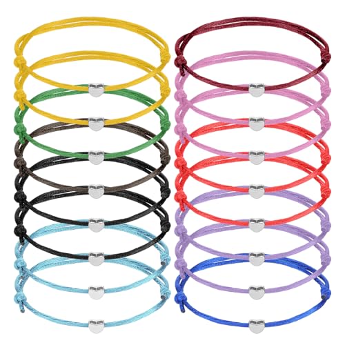 LIQWEI 16 Pcs Heart Rope Bracelets Couple Bracelets, Adjustable Friendship Bracelets String Jewelry Present for Best Friends Lover Couple Boy Friend Teen Girls