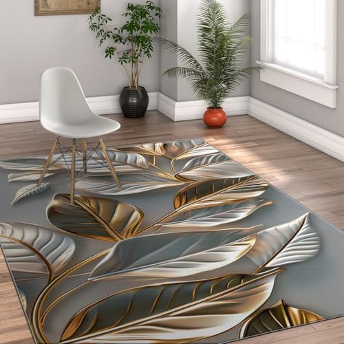 Tapis abstrait or et argent à grand poil style scandinave chic 60x90
