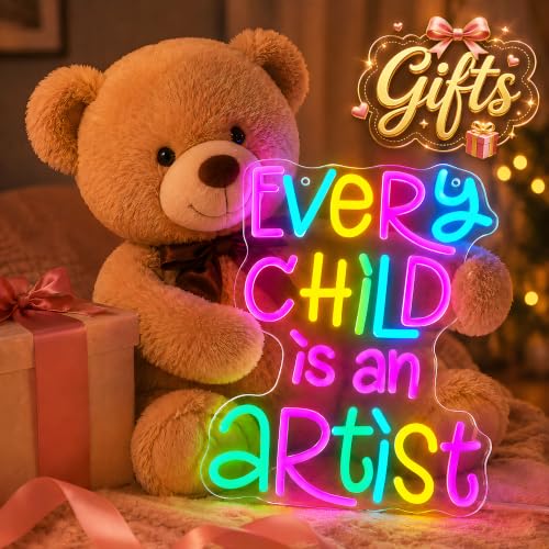 Image of Every Child Is an Artist Neon Sign for Classroom Decor - Colorful LED Neon Light with Dimmable Switch, USB Powered Wall Art for School Library, Playroom, Kids Study Room, Great Teacher Appreciation Gift
