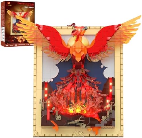 JMBricklayer Phoenix Nirvana Wall Art Building Set for Adults with Lights, 3D Art Crafts Painting Frame Building Block Toy, Animals Model Kit, Desktop Display Home Decor, Gift Idea for Adult Teen 14+