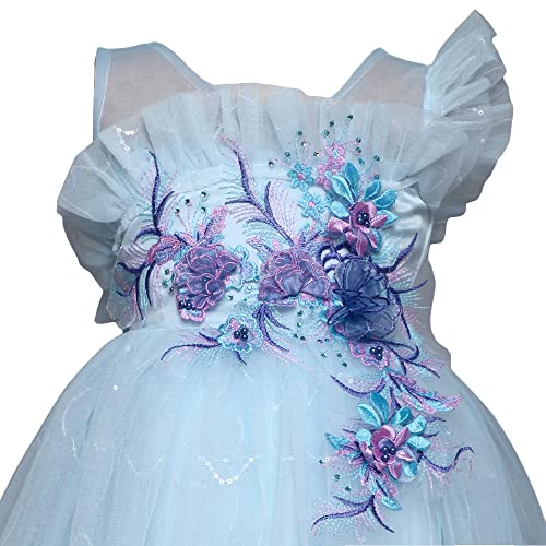 Image of Hopscotch Girls Polyester Embroidered Gown in Blue Color