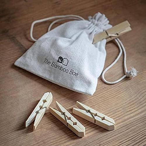 Bamboo Clothes Peg with Cotton Bag | Clothes Pin | Wooden Pin for Clothes | Photo Clips | Wooden Clips for Photo Hanging | Eco Friendly Plastic Free Clothes Pin | Pack of 20
