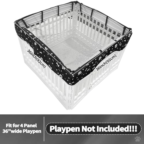Image of PJYuCien Playpen Top Cover for 36'' Width 4 Panel Pen, Black Paw | More Peace of Mind, More Safe, and Reduce Mess, Suitable for Puppy, Duck, and Other Small Animals,Adhesive Tape Connect