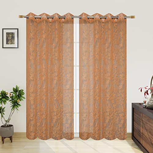 Image of Galaxy Home Decor Transparent Lily Net Curtain Sheer Curtains for Long Door 9 Feet, Pack of 2, Gold
