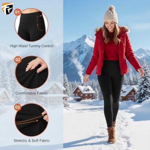 Image of FF Fleece Lined Tights Women Leggings Thermal Pantyhose Fake Translucent Opaque High Waisted Winter Warm Sheer Tight (Waist Size: 26 to 34Inch Stretchable) - Free Size