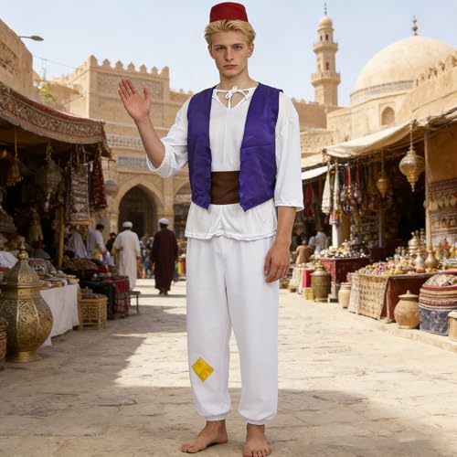 MINGJAY Arabischer Prinz Kostüm,Kostüm Herren,Arabischer Prinz Weste,Faschingskostüme,Erwachsenenkostüm,Herren-Kostüm für Arabische Prinzen,für Karneval,Fasching,Mottoparty,Halloween