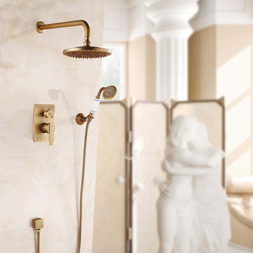 Robinets de douche de salle de bain encastrés muraux mitigeur laiton antique