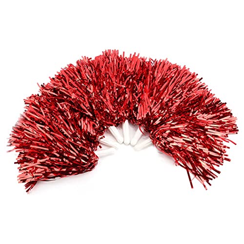 6PCS Cheerleading Pom Poms, Cheer Pompoms Plastic Pom Poms with Baton Handle for Game Sports Squads Dancing Party Football Basketball Club Sports Stage Performance Celebration (Red)