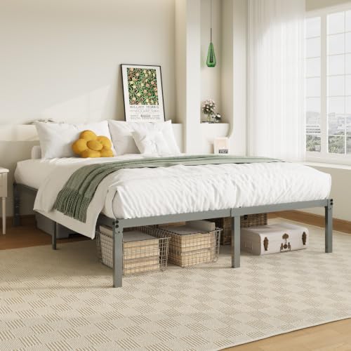 Image of Allewie Full Size Bed Frame, 14 inch Metal Platform Beds with Storage Space, No Box Spring Needed and Easy Assembly, Grey