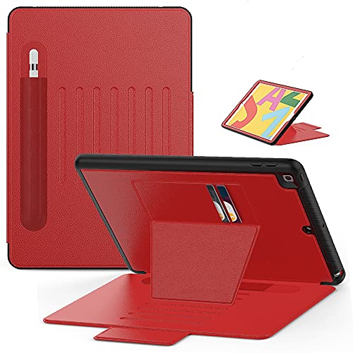KANNIL l' étui pour iPad 10.2" (8ème 2020/7ème 2019), support magnétique réglable, coque de protection intégrale antichoc avec porte-crayon et fonction veille/réveil automatique (rouge) Cover
