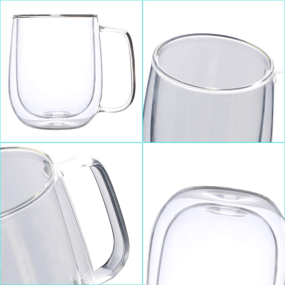 Baskety Glass Coffee Mugs - 250ml Double Walled Insulated Mug with Handle, Perfect for Latte, Americano, Cappuccinos, Tea Bag, Beverage. (Pack of 2) 3