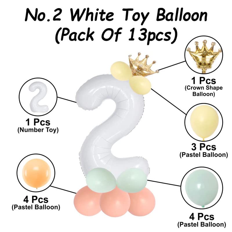Image of white 32 inches numbers 2 shape large big foil helium balloons for party decorations in happy birthday anniversary office items materials set pack